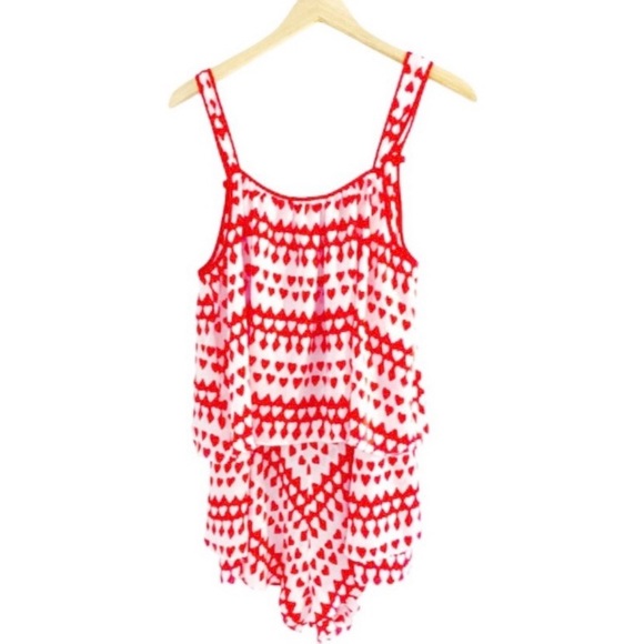 Kate Spade Red & White Dream A Little Dream Heart Print Sleep Romper, Size Large - Picture 4 of 10